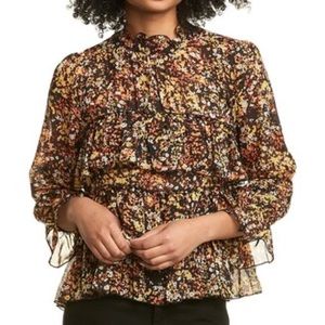 ADY P Size XS High neck, floral sheer top, work twice